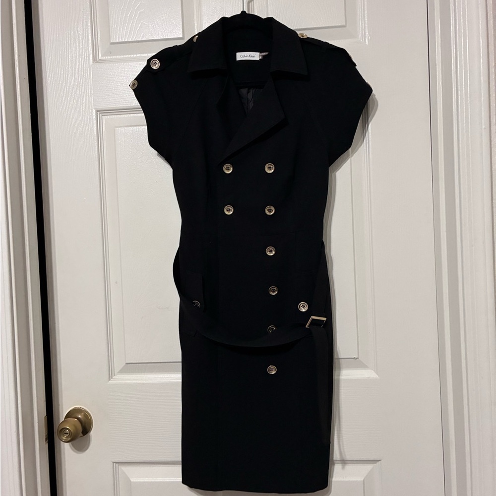Calvin Klein Black Double-Breasted Pencil Dress with Gold Buttons